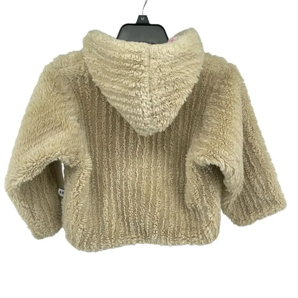 Corky & Company Toddler Girl’s Tan Plush Faux Fur Snap Front Hooded Coat 4T